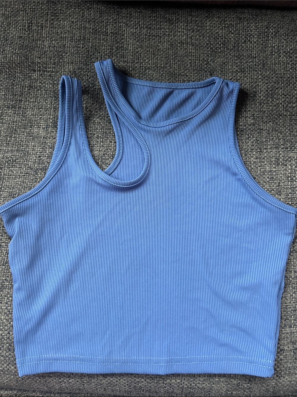Ribbed Asymmetric Crop Tank Top - Violet Blue